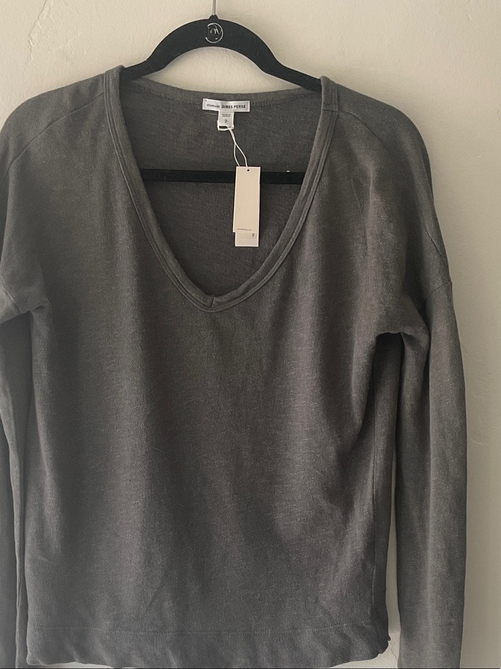 James Perse Charcoal V-Neck Pullover Sweatshirt